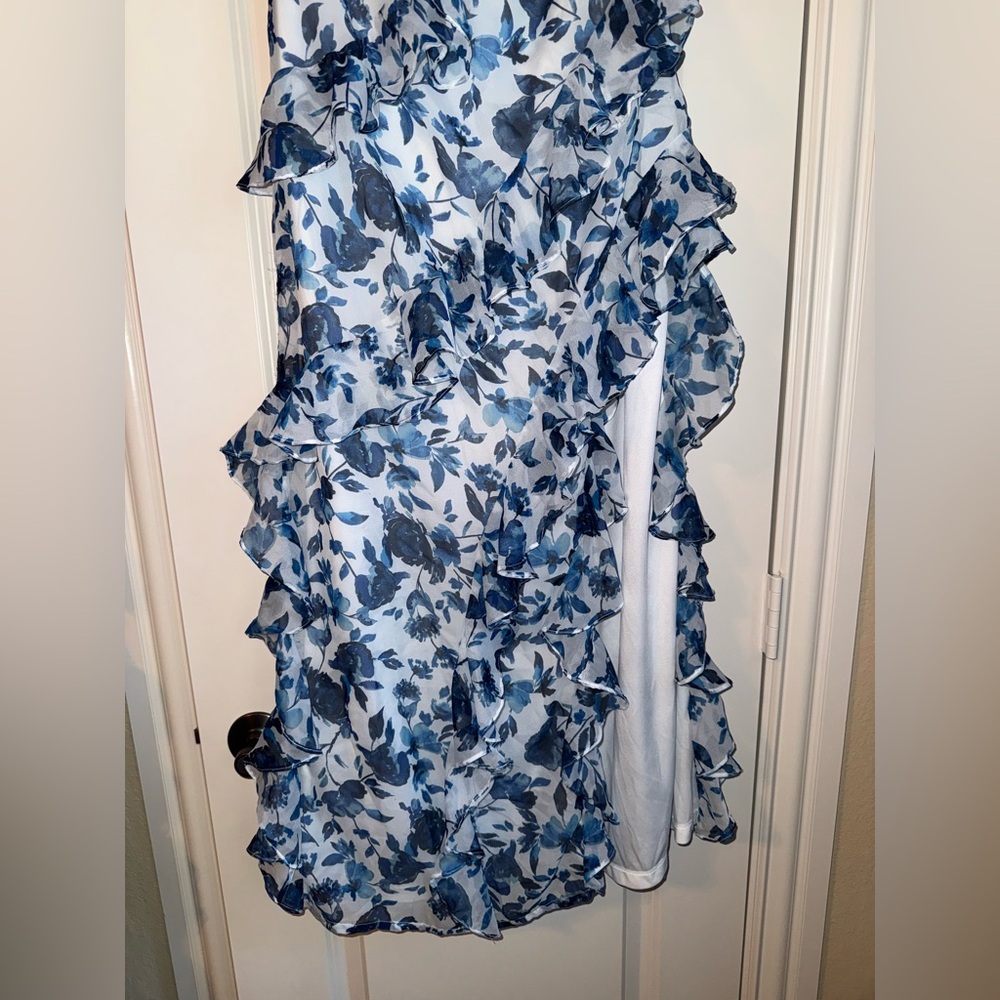 BHLDN Jia Bias-Cut Ruffled‎ Printed V-Neck Gown size 4 - Picture 4 of 11